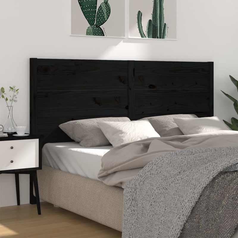 Cabeceira de cama 206x4x100 cm pinho maciço preto-Cabeceiras e estribos de camas-Home Retail