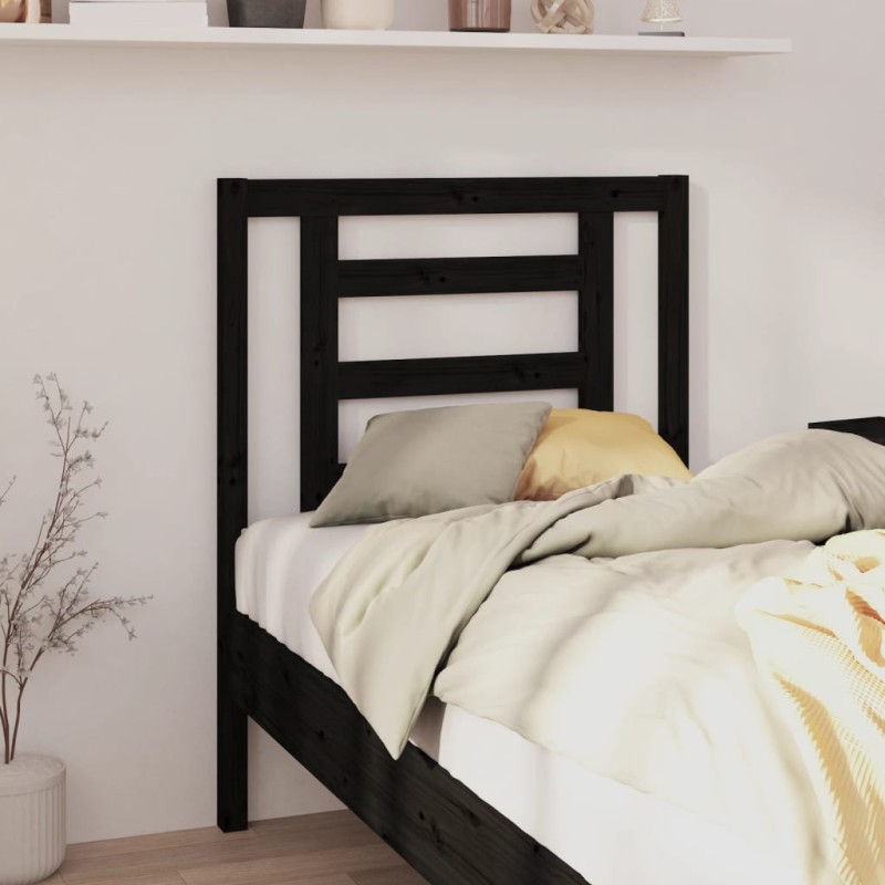 Cabeceira de cama 81x4x100 cm pinho maciço preto-Cabeceiras e estribos de camas-Home Retail