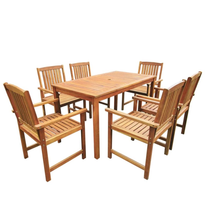 7 pcs conjunto de jantar de exterior madeira acácia maciça-Conjuntos de jardim-Home Retail