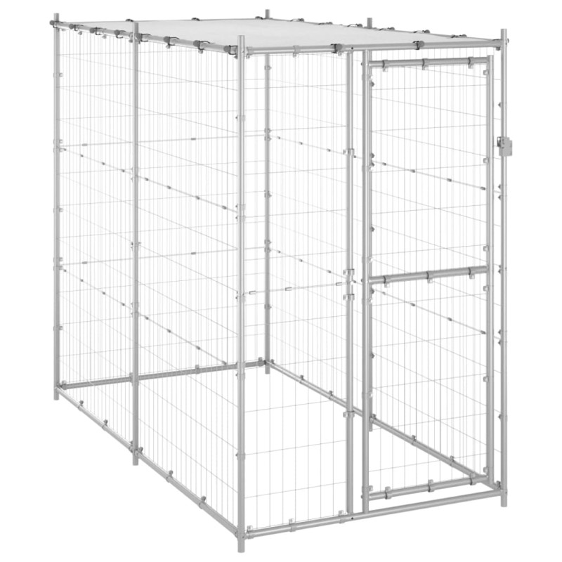 Canil de exterior com telhado 110x220x180 cm aço galvanizado-Canis-Home Retail