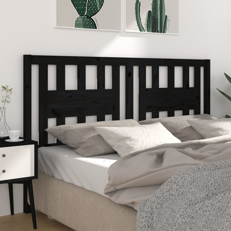 Cabeceira de cama 146x4x100 cm pinho maciço preto-Cabeceiras e estribos de camas-Home Retail