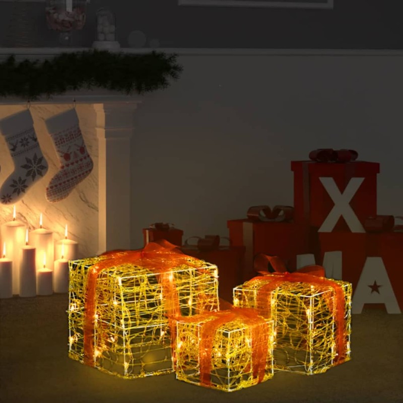 Caixas presentes Natal decorativas 3pcs acrílico branco quente-Luzes de Natal-Home Retail