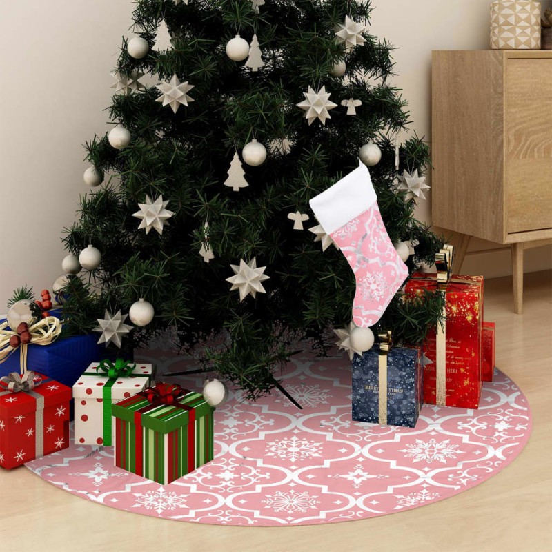 Saia para árvore de Natal luxuosa 150 cm com meia tecido rosa-Saias para árvore de Natal-Home Retail