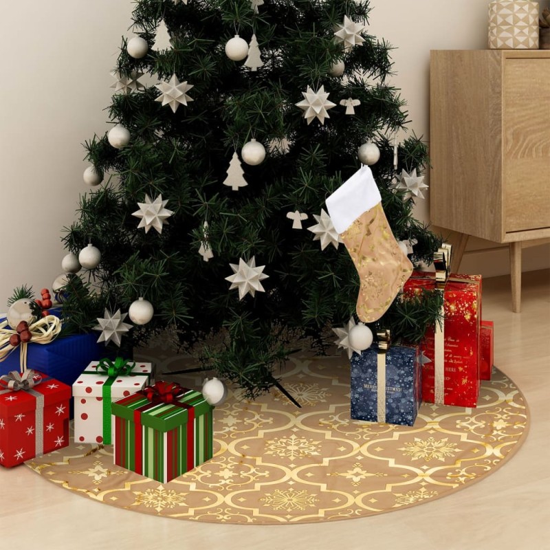 Saia de árvore de Natal luxuosa 90 cm com meia tecido amarelo-Saias para árvore de Natal-Home Retail