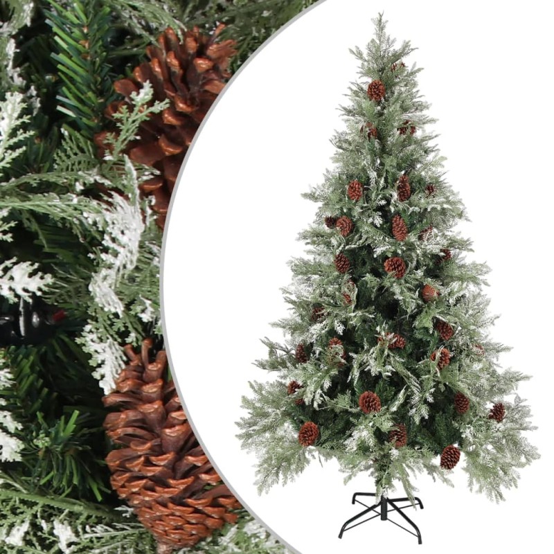 Árvore de Natal com pinhas 195 cm PVC e PE verde e branco-Árvores de Natal-Home Retail