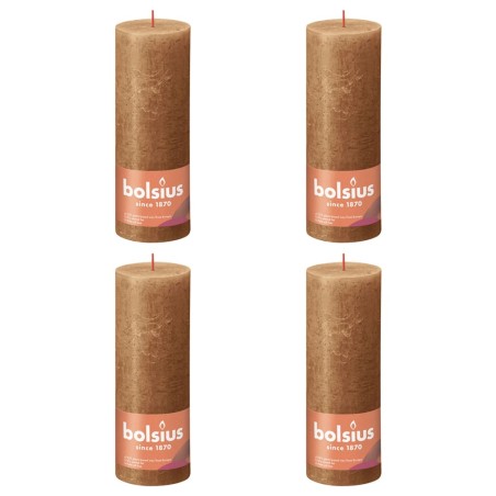 Bolsius Velas rústicas cilíndri. Shine 4pcs 190x68mm castanho moderno