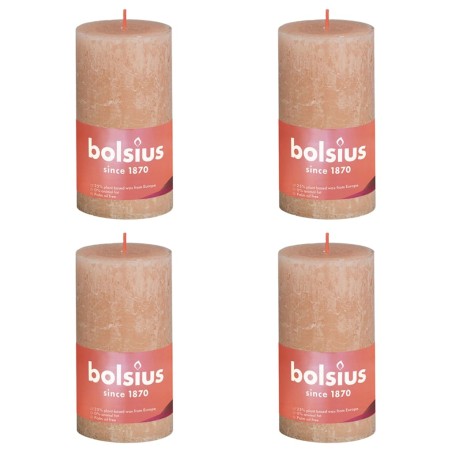 Bolsius Velas rústicas cilíndricas Shine 4 pcs 130x68 mm rosa nublado