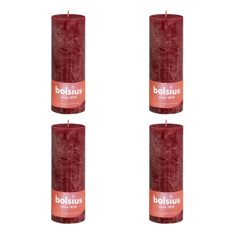 Bolsius Velas rústicas cilíndricas Shine 4pcs 190x68mm vermelho veludo-Velas-Home Retail