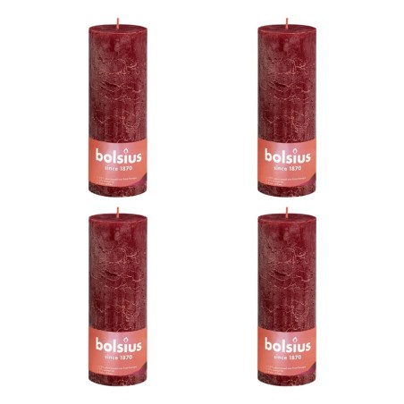 Bolsius Velas rústicas cilíndricas Shine 4pcs 190x68mm vermelho veludo