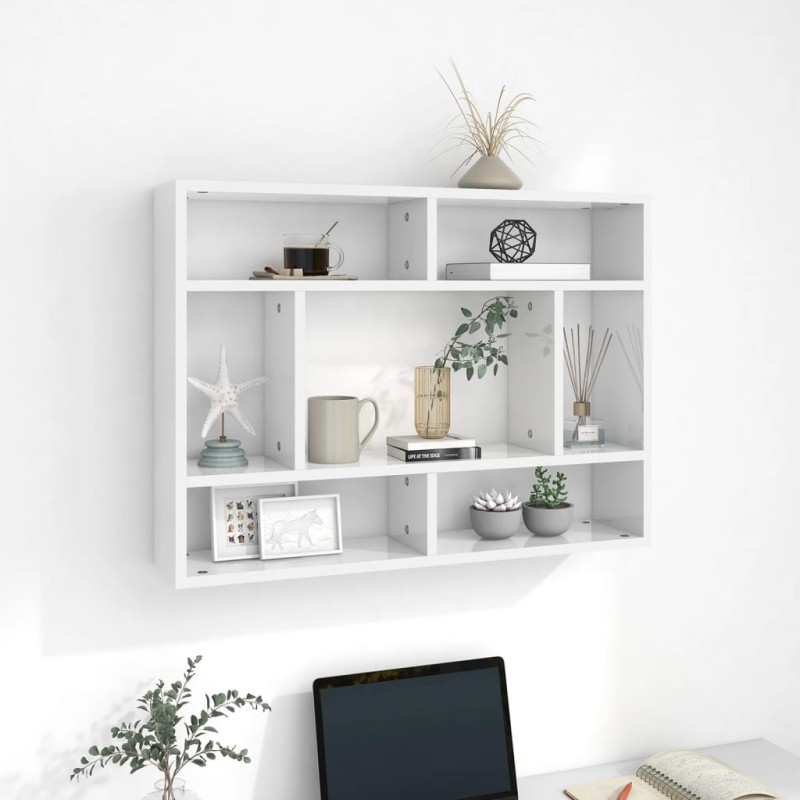 Estante de parede 75x16x55 cm contraplacado branco brilhante-Prateleiras-Home Retail