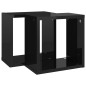 Prateleiras parede forma de cubo 2 pcs 26x15x26 cm preto brilh.