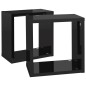 Prateleiras parede forma de cubo 2 pcs 26x15x26 cm preto brilh.