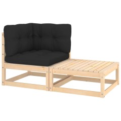 2 pcs conjunto lounge de jardim com almofadões pinho maciço