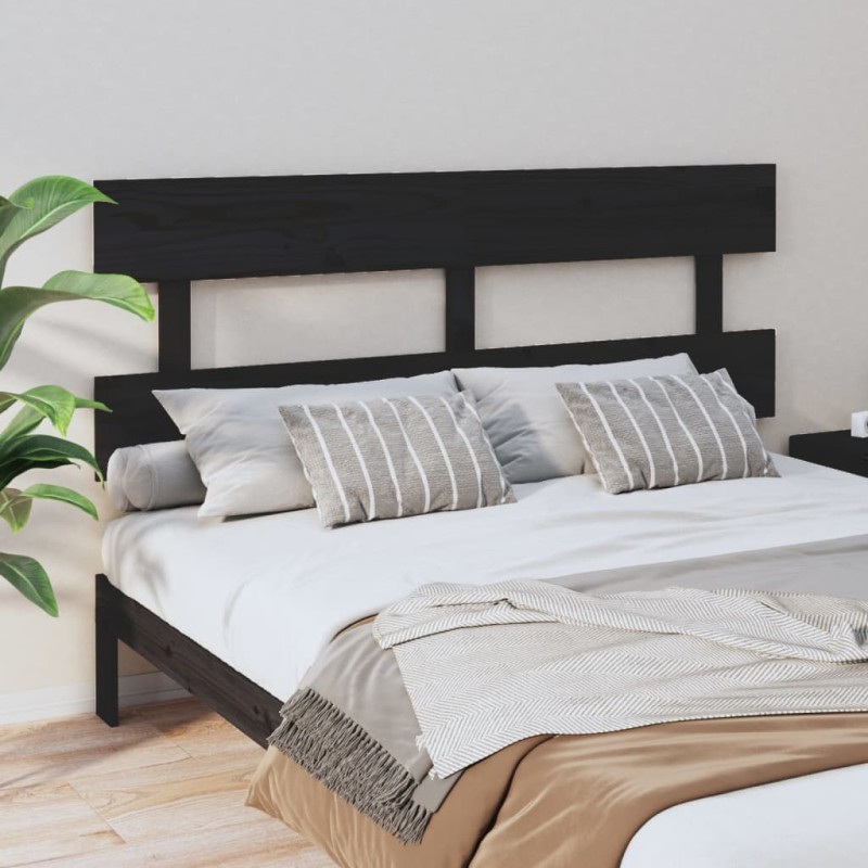 Cabeceira de cama 164x3x81 cm pinho maciço preto-Cabeceiras e estribos de camas-Home Retail