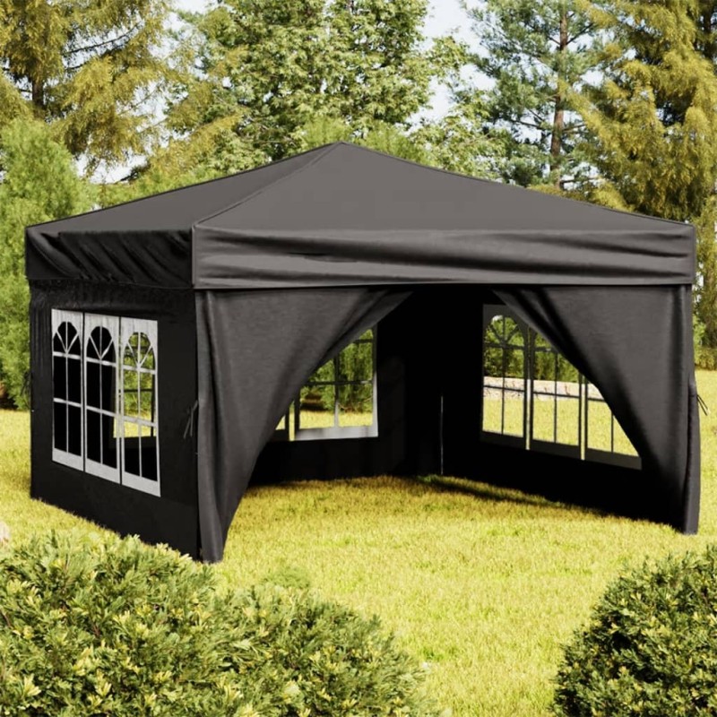 Tenda para festas dobrável com paredes laterais 3x3 m preto-Toldos e gazebos-Home Retail