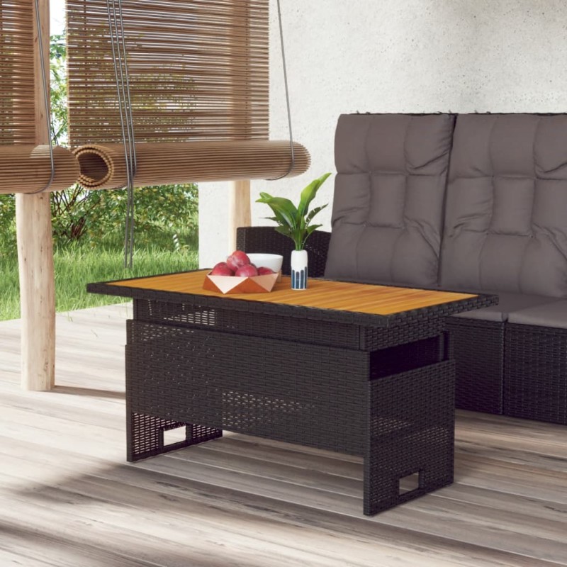 Mesa de jardim 100x50x43/63 cm acácia maciça/vime PE preto-Mesas de jardim-Home Retail