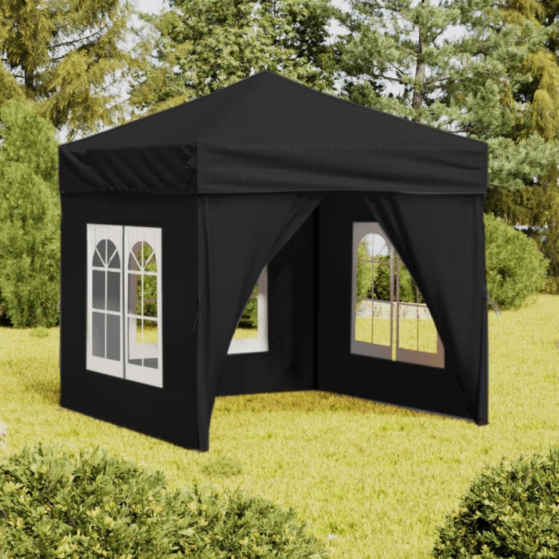 Tenda para festas dobrável com paredes laterais 2x2 m preto-Toldos e gazebos-Home Retail