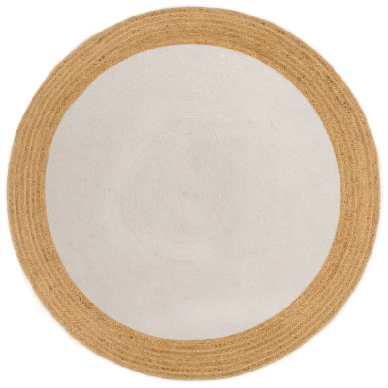 Tapete trançado redondo 150 cm juta/algodão branco/natural-Tapetes-Home Retail