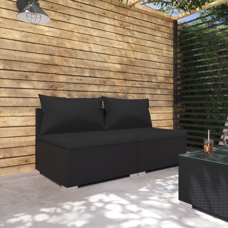 2 pcs conjunto lounge de jardim c/ almofadões vime PE preto-Conjuntos de jardim-Home Retail