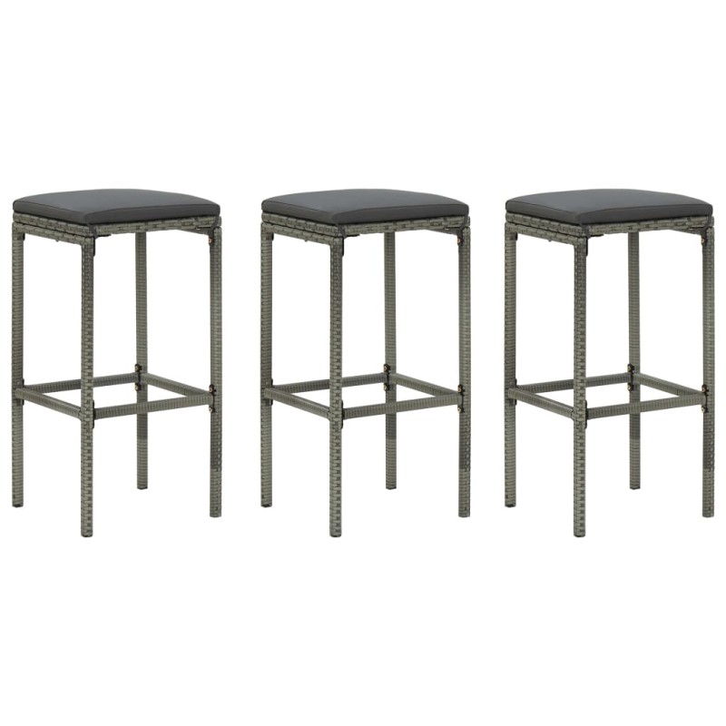 Bancos de bar com almofadões 3 pcs vime PE cinzento-Bancos de bar-Home Retail