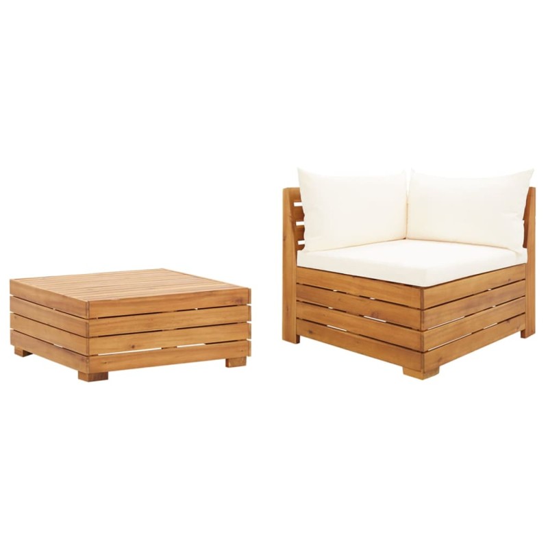 2 pcs conjunto lounge de jardim c/ almofadões acácia maciça-Unidades de sofá com módulos externos-Home Retail