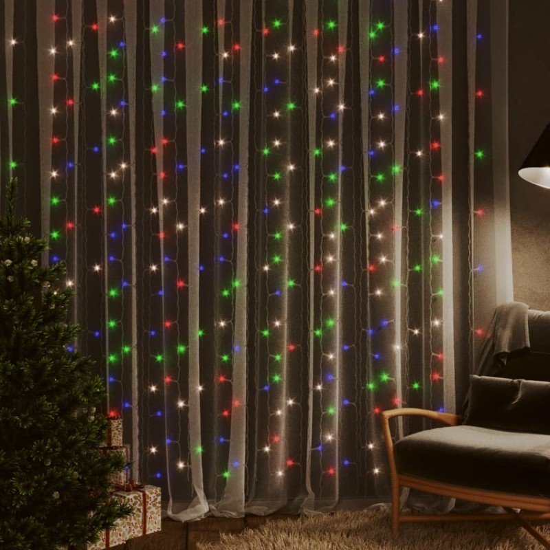 Cortina iluminação 300 luzes LED 3x3 m 8 funções colorido-Luzes de Natal-Home Retail