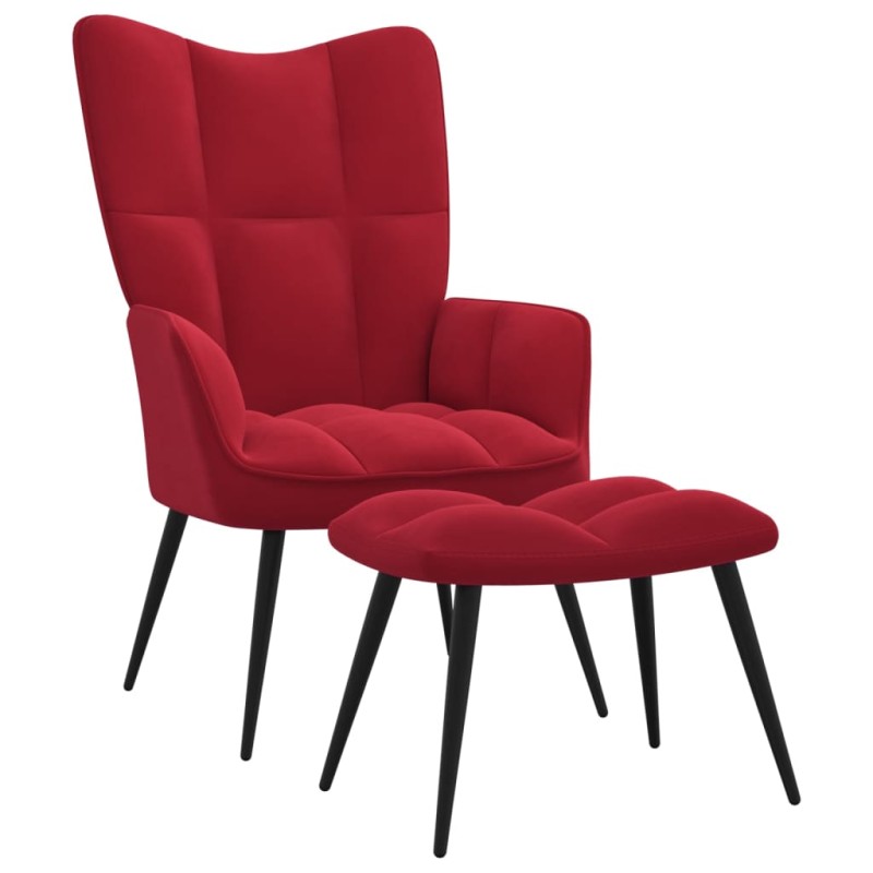 Cadeira de descanso com banco veludo vermelho tinto-Poltronas-Home Retail