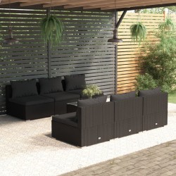 7 pcs conjunto lounge de jardim c/ almofadões vime PE preto