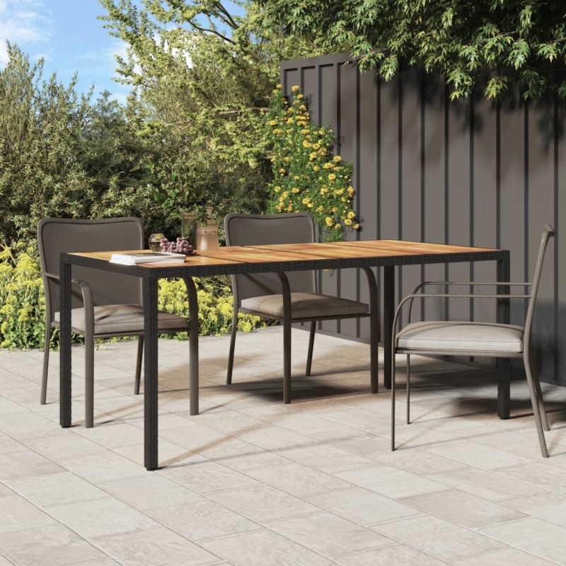 Mesa de jardim 190x90x75 cm vime PE e acácia maciça preto-Mesas de jardim-Home Retail