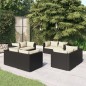 8 pcs conjunto lounge de jardim c/ almofadões vime PE preto