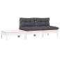 3 pcs conjunto lounge jardim c/ almofadões pinho maciço branco