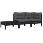 3 pcs conjunto lounge jardim c/ almofadões pinho maciço preto