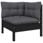 3 pcs conjunto lounge jardim c/ almofadões pinho maciço preto