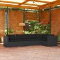 5 pcs conjunto lounge de jardim c/ almofadões vime PE preto