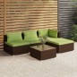 5 pcs conjunto lounge jardim c/ almofadões vime PE castanho