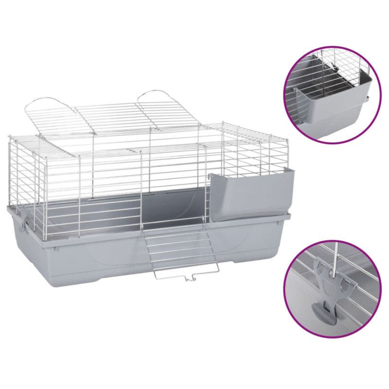 Gaiola pequena p/ animais 80x45x39 cm polipropileno/metal cinza-Casotas e gaiolas para animais pequenos-Home Retail