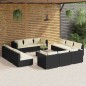 13 pcs conjunto lounge de jardim c/ almofadões vime PE preto