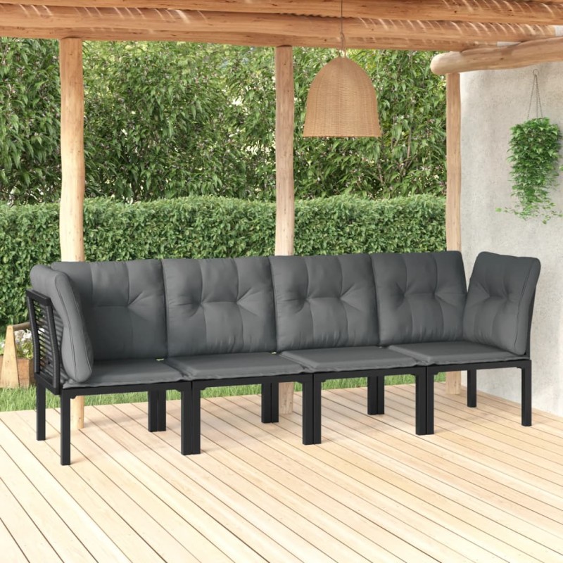 4 pcs conjunto lounge de jardim vime PE preto e cinzento-Unidades de sofá com módulos externos-Home Retail