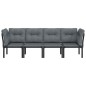 4 pcs conjunto lounge de jardim vime PE preto e cinzento