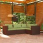 4 pcs conjunto lounge jardim c/ almofadões vime PE castanho