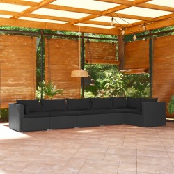 6 pcs conjunto lounge de jardim c/ almofadões vime PE preto