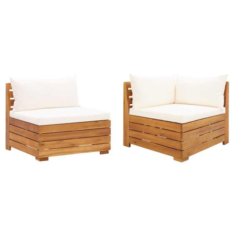 2 pcs conjunto lounge de jardim c/ almofadões acácia maciça-Unidades de sofá com módulos externos-Home Retail