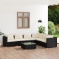 7 pcs conjunto lounge de jardim c/ almofadões vime PE preto