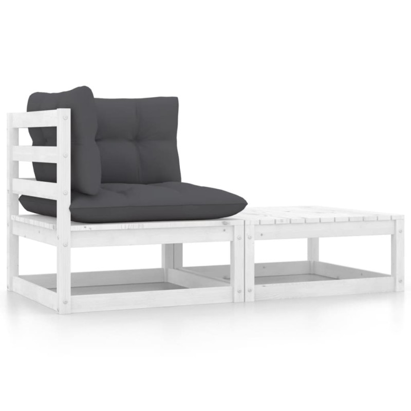 2 pcs conj. lounge de jardim c/ almofadões pinho maciço branco-Unidades de sofá com módulos externos-Home Retail