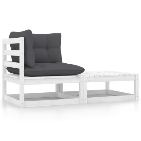 2 pcs conj. lounge de jardim c/ almofadões pinho maciço branco