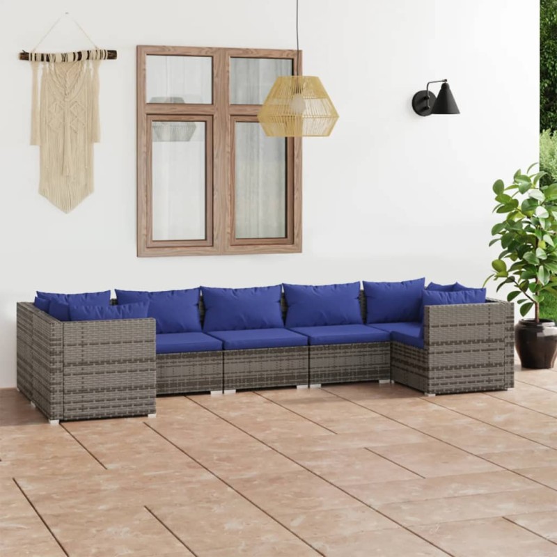 7 pcs conjunto lounge de jardim c/ almofadões vime PE cinzento-Conjuntos de jardim-Home Retail