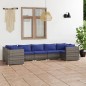 7 pcs conjunto lounge de jardim c/ almofadões vime PE cinzento