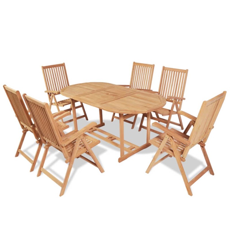 Conjunto jantar exterior c/ cadeiras dobráveis 7pcs teca maciça-Conjuntos de jardim-Home Retail