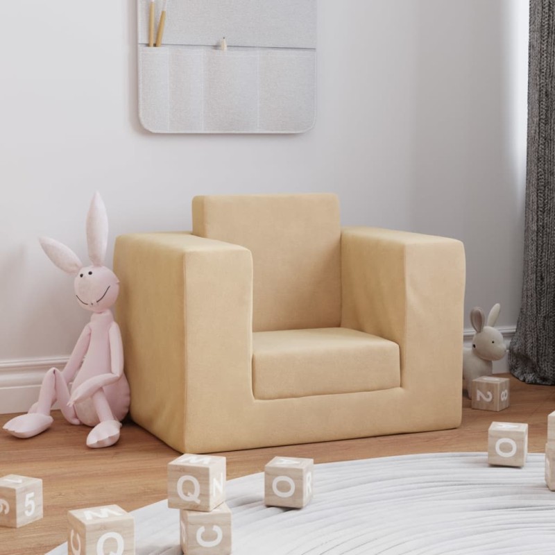 Sofá-cama infantil pelúcia macia cor creme-Móveis para bebés e crianças-Home Retail