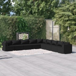 9 pcs conjunto lounge de jardim c/ almofadões vime PE preto